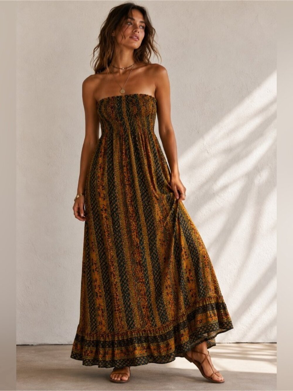 What Goes Around Comes Around Strapless Boho Maxi Dress XS